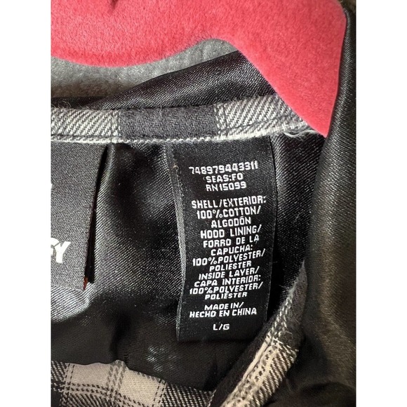 Amplify Lightweight Hooded Button Up Flannel Shirt Mens Large‎ Long Sleeve Black - Picture 3 of 15